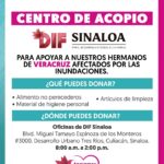 DIF Sinaloa abre centro de acopio para ayudar familias afectadas por inundaciones en Veracruz