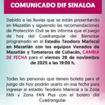 LOS JUEGOS DEL CUADRANGULAR DEL BIENESTAR EN MAZATLÁN Y LOS MOCHIS SE POSPONEN POR CONDICIONES CLIMATOLÓGICAS