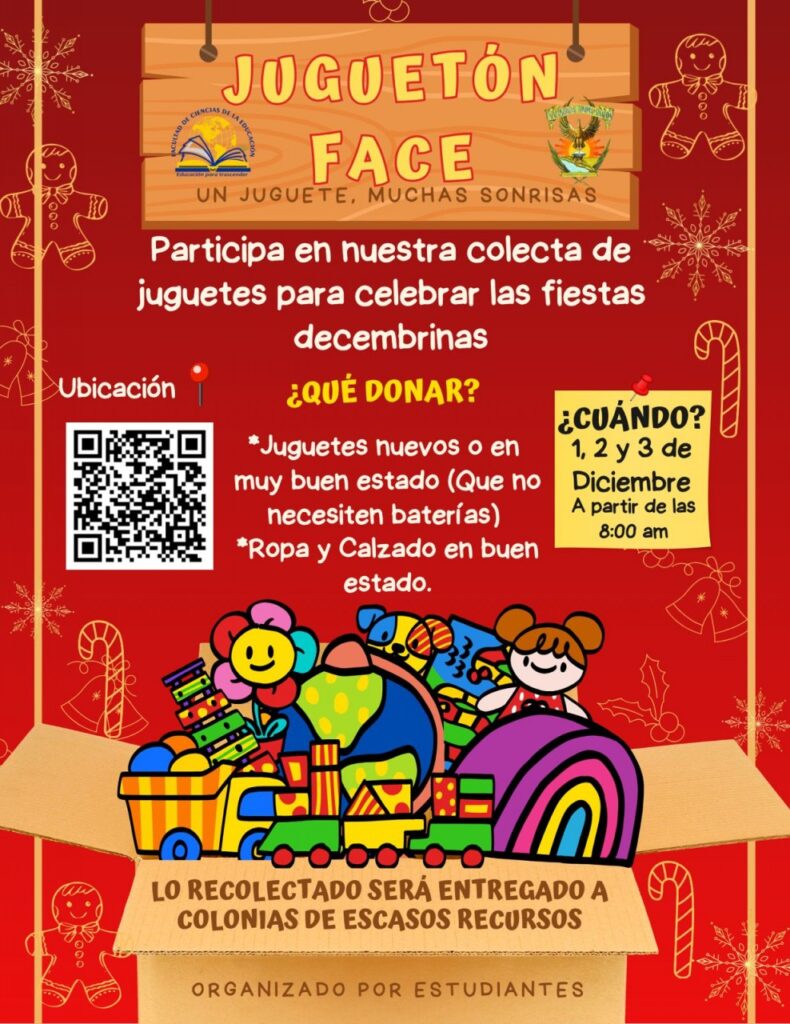 Estudiantes de la Facultad de Ciencias de la Educación invitan a participar en el Juguetón FACE “Un juguete, muchas sonrisas”, del 1 al 3 de diciembre