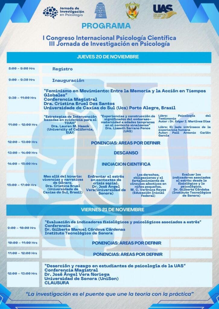 Lanza la Facultad de Psicología de la UAS registro a su Primer Congreso Internacional de Psicología Científica 2025 y su III Jornada de Investigación