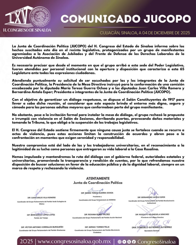 COMUNICADO -Congreso del estado #Sinaloa 