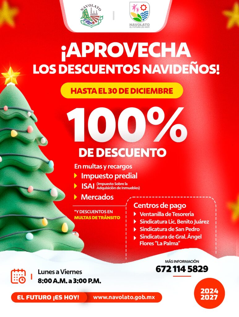 Navolato anuncia descuentos del 100% en multas y recargos durante diciembre