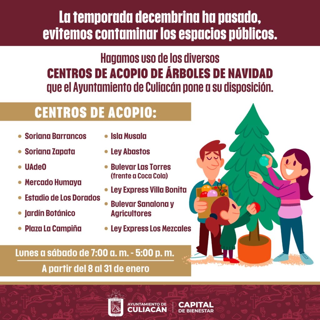 Ayuntamiento de Culiacán habilita centros de acopio para arbolitos navideños