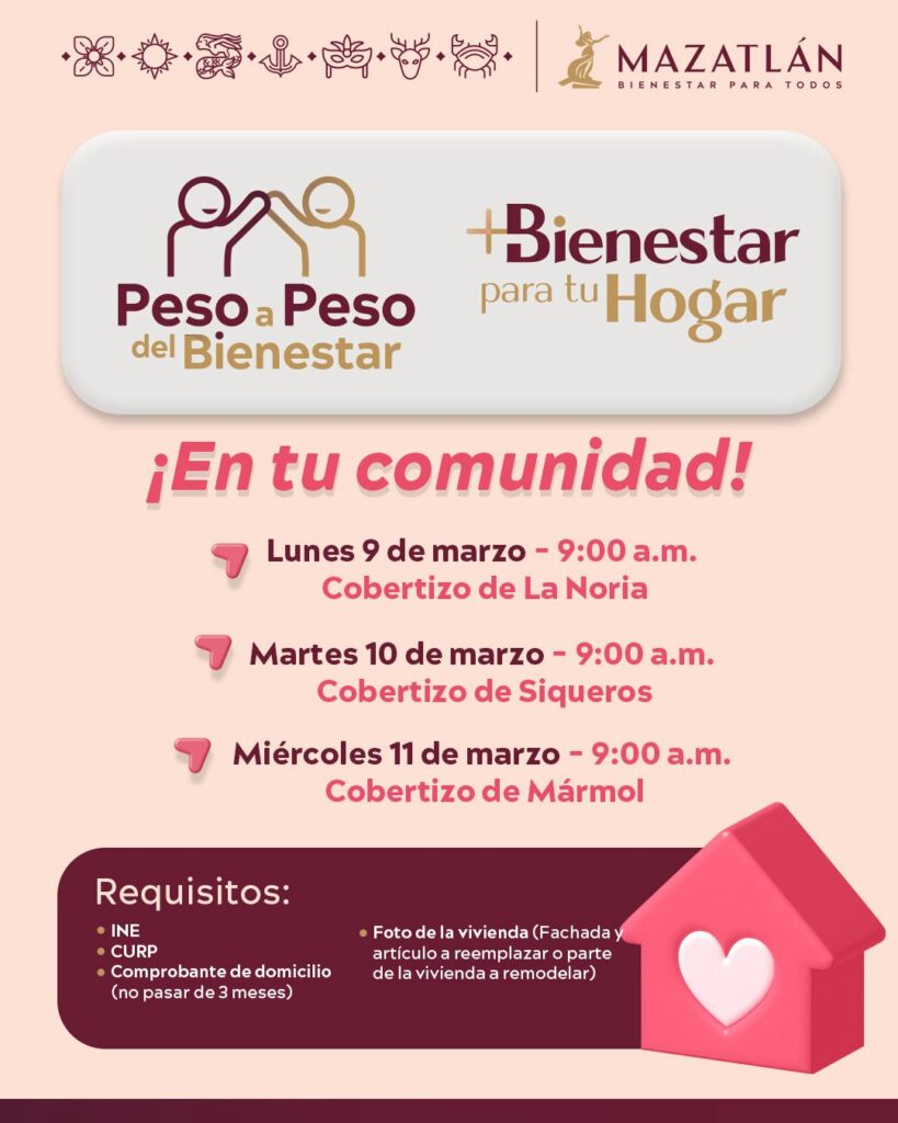 Gobierno de Mazatlán llevará a la zona rural “Peso a Peso del Bienestar” y “+ Bienestar para tu Hogar”