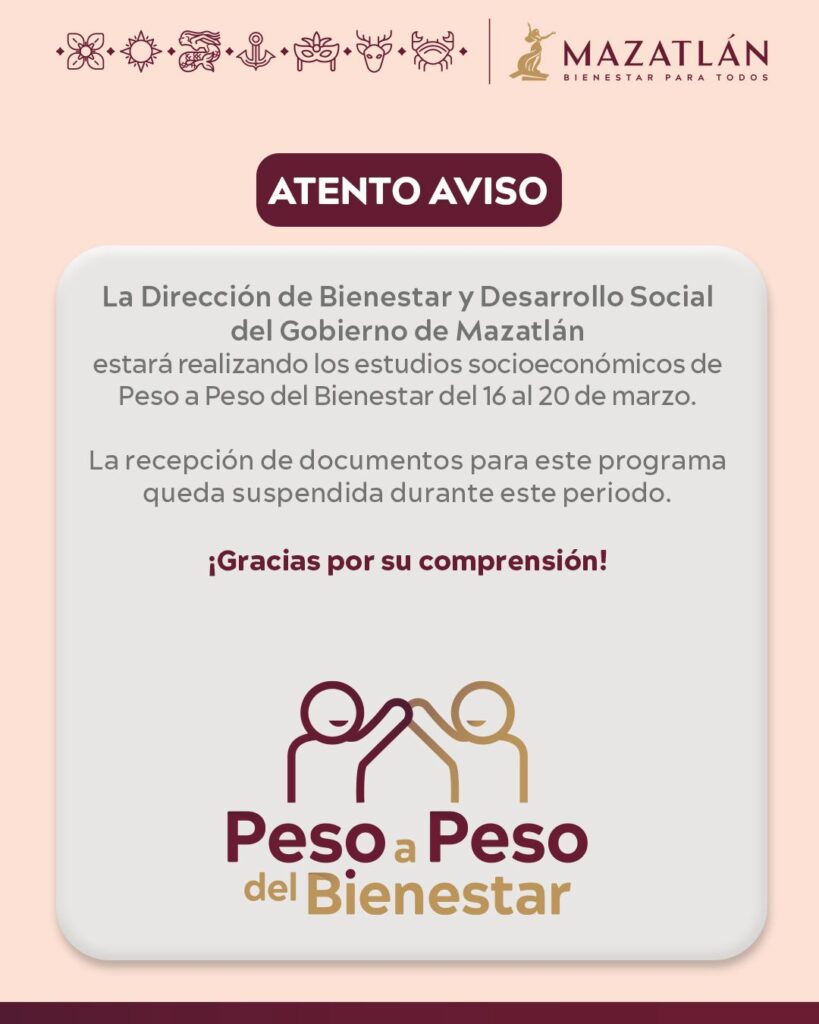 Del 16 al 20 de marzo, se llevarán a cabo estudios socioeconómicos del programa “Peso a Peso del Bienestar”