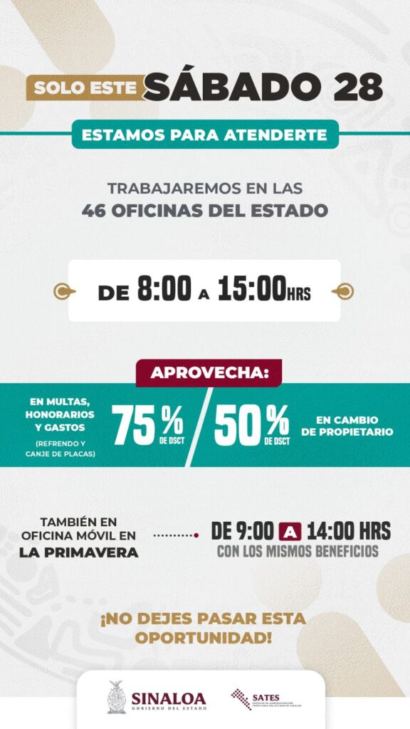 ¡Solo este sábado, gran oportunidad para regularizarte con importantes descuentos del SATES! … descuentos de hasta un 75%!