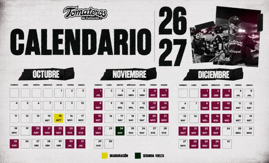Tomateros de Culiacán presentan su calendario para la temporada 2026-27 de la Liga ARCO Mexicana del Pacífico