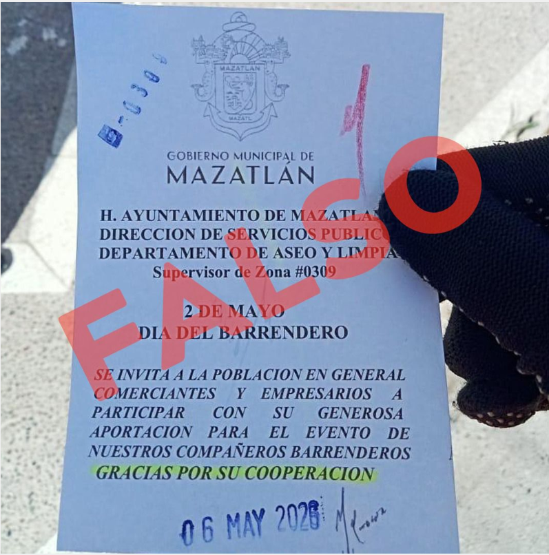 Advierte Ayuntamiento de Mazatlán sobre volante falso para solicitar dinero a nombre de Servicios Públicos