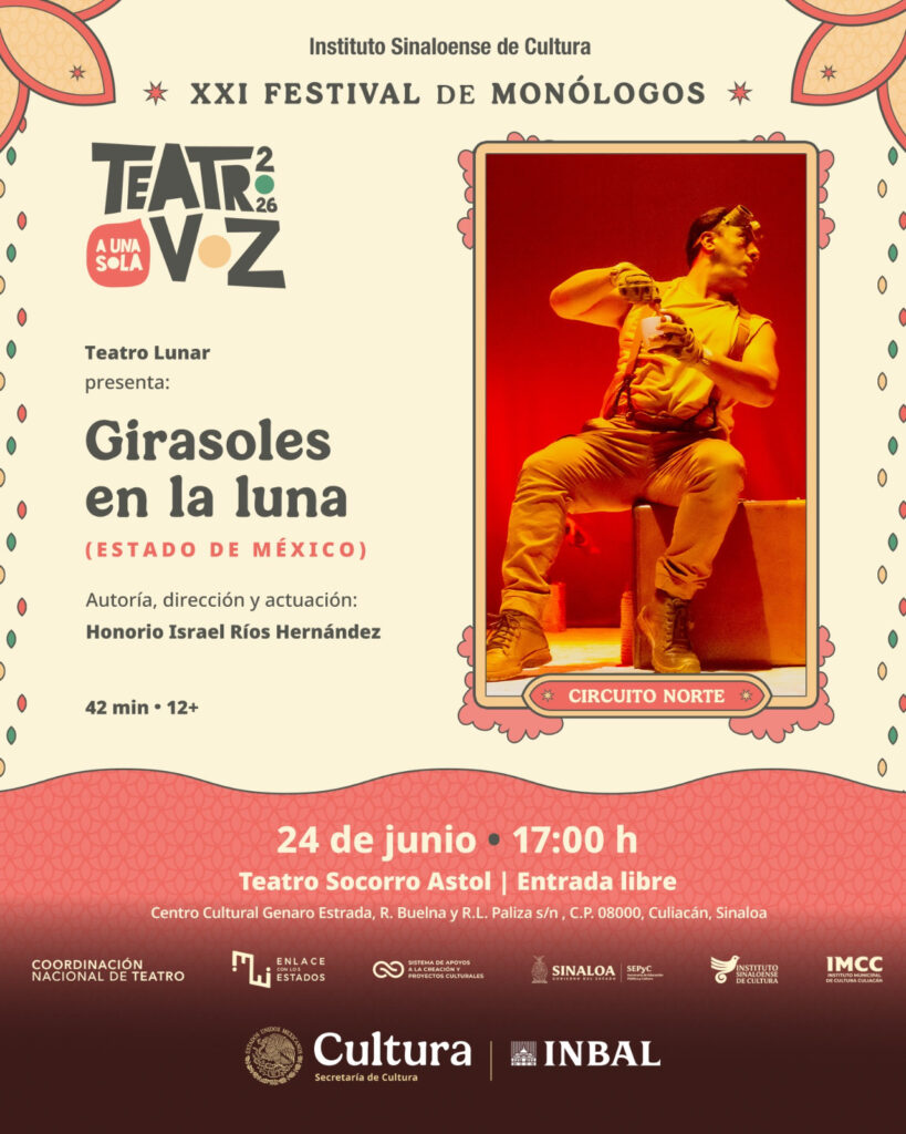 El Festival de Monólogos Teatro a Una Sola Voz presentará “Girasoles en la luna”, este miércoles