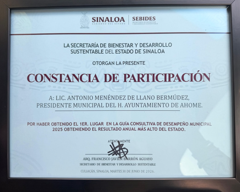 Ahome 1er. lugar en la Guía Consultiva del Desempeño Municipal 2025