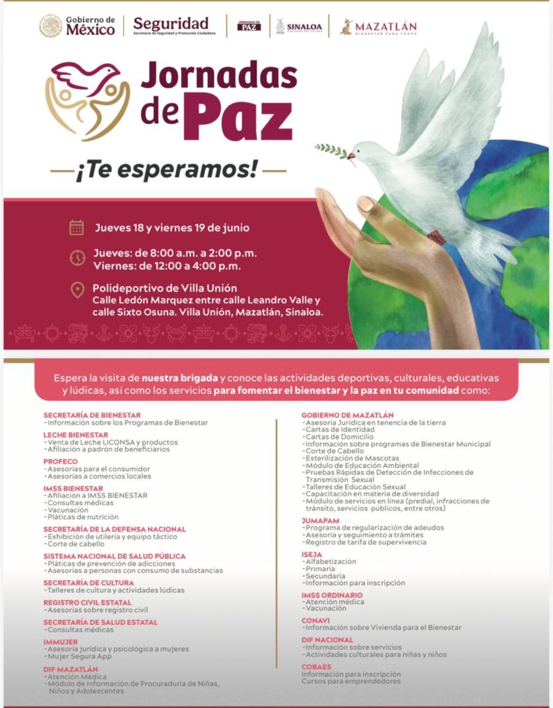 Invitan a las Jornadas de Paz en Villa Unión