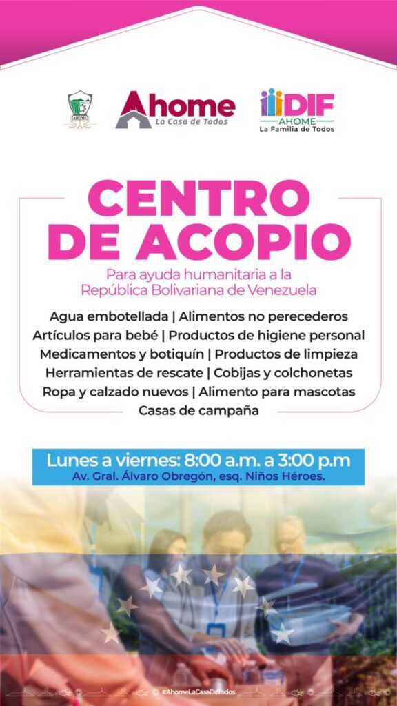 Invita DIF Ahome a donar para apoyo humanitario al pueblo venezolano.