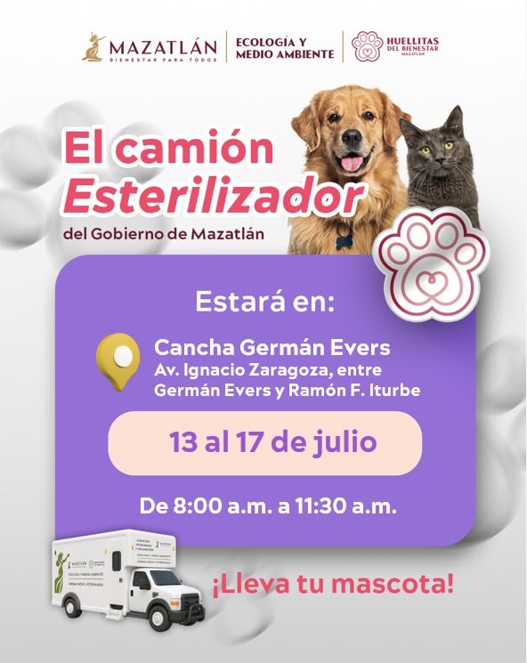 Gobierno de Mazatlán llevará el Camión Esterilizador a la cancha Germán Evers del 13 al 17 de julio