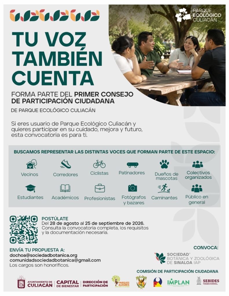 Abren convocatoria para integrar el Primer Consejo de Participación Ciudadana del Parque Ecológico de Culiacán