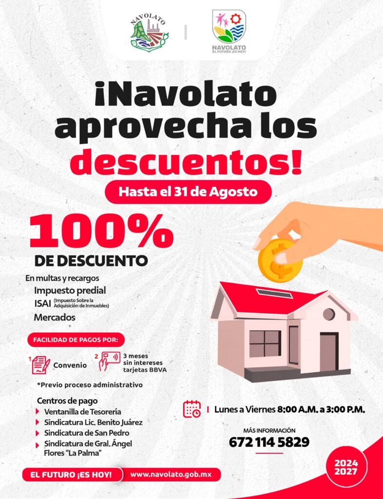 Ayuntamiento de Navolato invita a la ciudadanía a aprovechar el programa de descuentos del 100% en multas y recargos