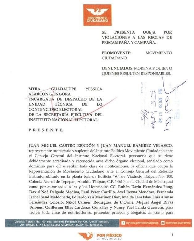 Movimiento Ciudadano denuncia a Morena y sus coordinadores de la Transformación
