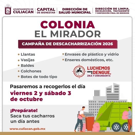 Ayuntamiento invita a habitantes de El Mirador a sumarse a jornada de descacharrización