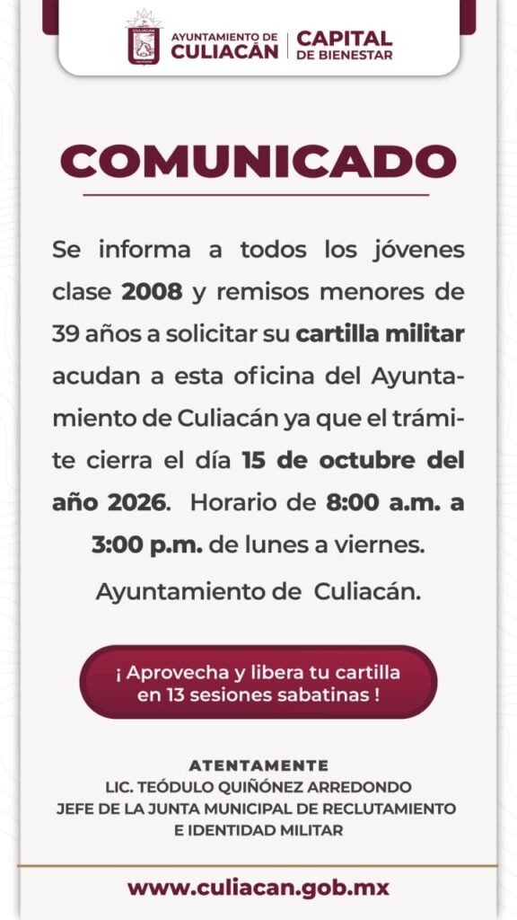 Últimos días para tramitar la Cartilla Militar; convocatoria cierra el 15 de octubre