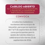 yuntamiento de Mazatlán convoca a la ciudadanía a presentar propuestas en Cabildo Abierto