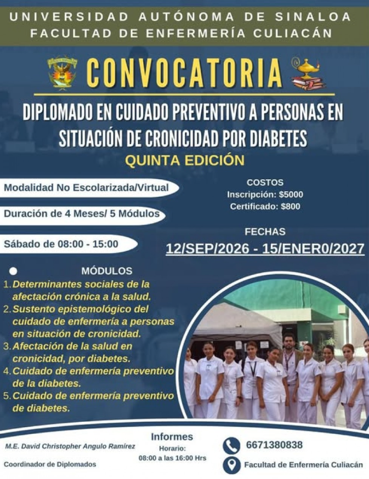La Facultad de Enfermería Culiacán de la UAS abre convocatoria para diplomado en cuidado preventivo a personas en situación de cronicidad por diabetes