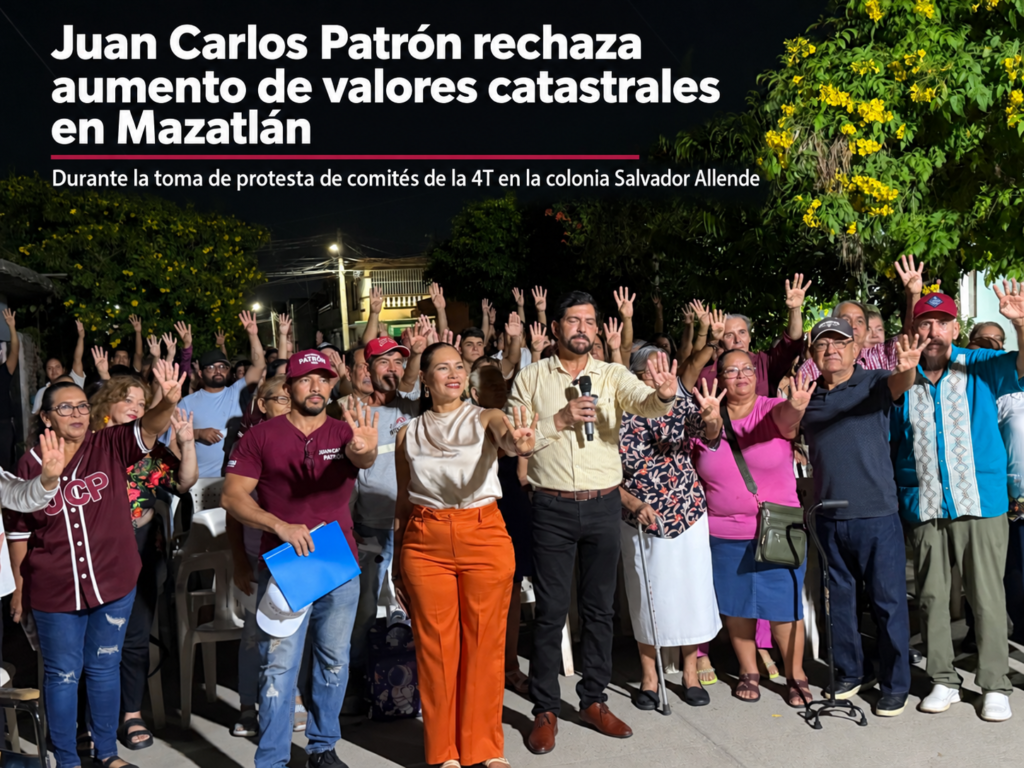 JUAN CARLOS PATRÓN SE PRONUNCIA EN CONTRA DEL AUMENTO DE LOS VALORES CATASTRALES DEL PREDIAL EN MAZATLÁN, DURANTE LA TOMA DE PROTESTA  DE COMITÉS DE LA 4T EN SU BARRIO, LA COLONIA SALVADOR ALLENDE.