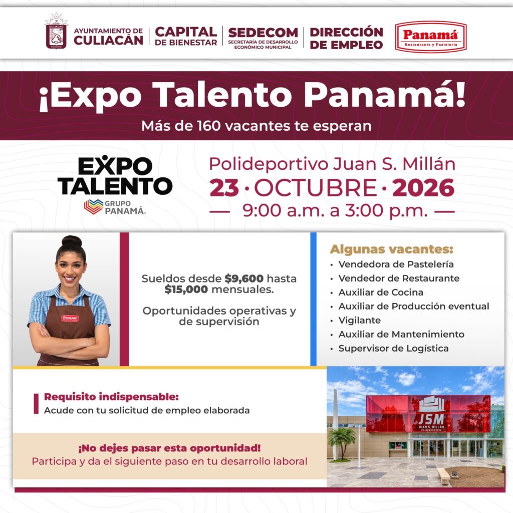 Ayuntamiento de Culiacán y Grupo Panamá realizarán jornada de empleo con más de 160 vacantes