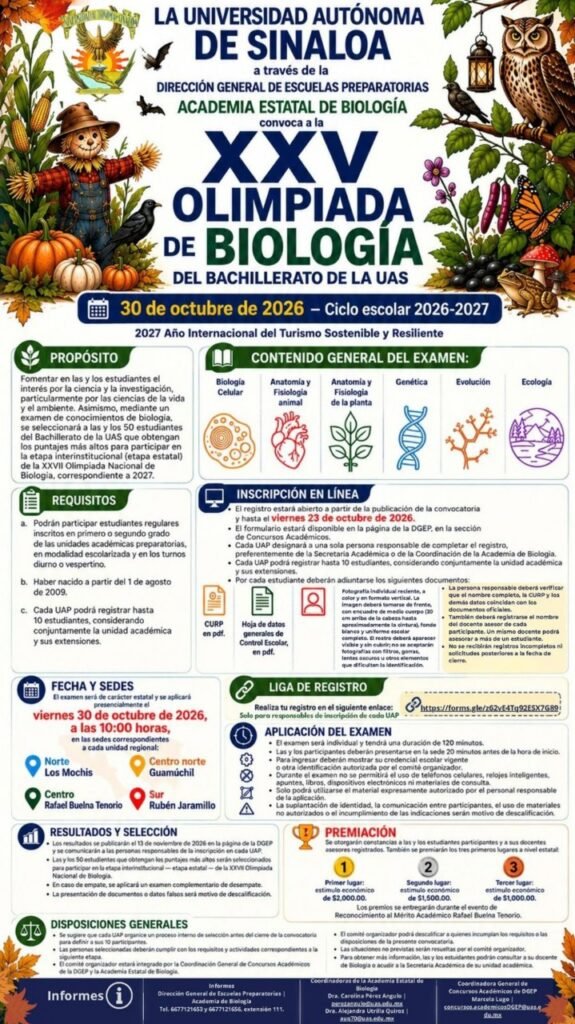 La Universidad Autónoma de Sinaloa convoca a la XXV Olimpiada de Biología para bachillerato: buscan impulsar el talento científico en el estado