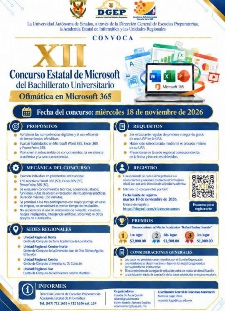 Convocan al XII Concurso Estatal de Ofimática en Microsoft 365 del Bachillerato UAS; buscan potenciar las competencias digitales del alumnado