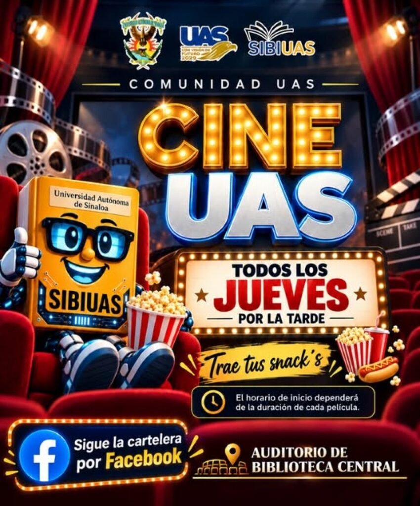 Con proyecciones gratuitas cada jueves y funciones infantiles, la Biblioteca Central de la UAS impulsa “Cine UAS” como un nuevo epicentro cultural
