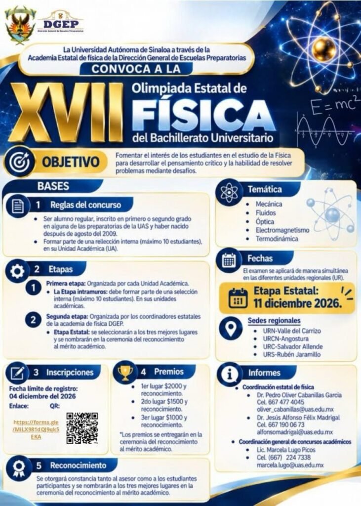 La UAS abre la convocatoria para la XVII Olimpiada Estatal de Física: buscan impulsar el pensamiento crítico y proyectar el talento científico en la juventud sinaloense