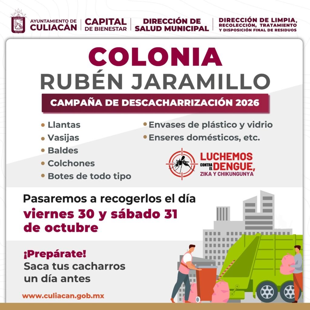 Invita Ayuntamiento de Culiacán a jornada de descacharrización en la colonia Rubén Jaramillo